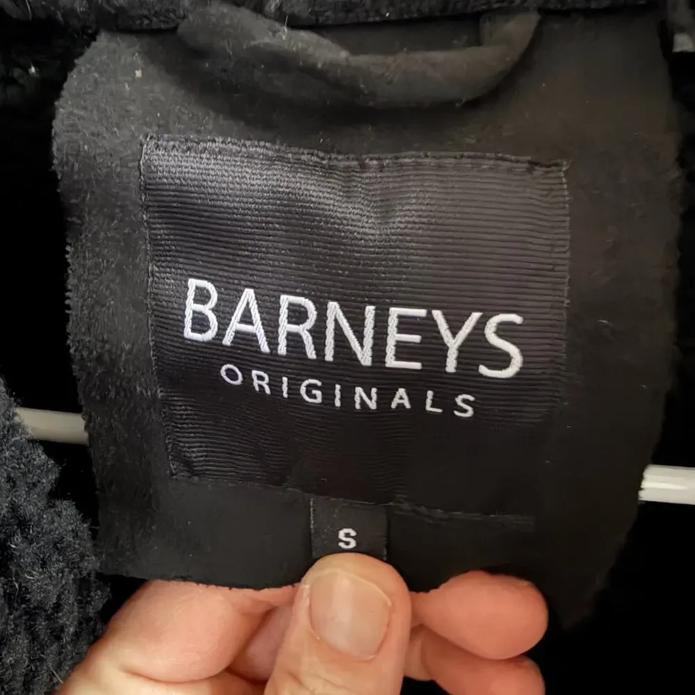Barneys Original blk faux suede borg Lined Aviator Jacket sherpa-lined bkr sz S - Picture 5 of 13